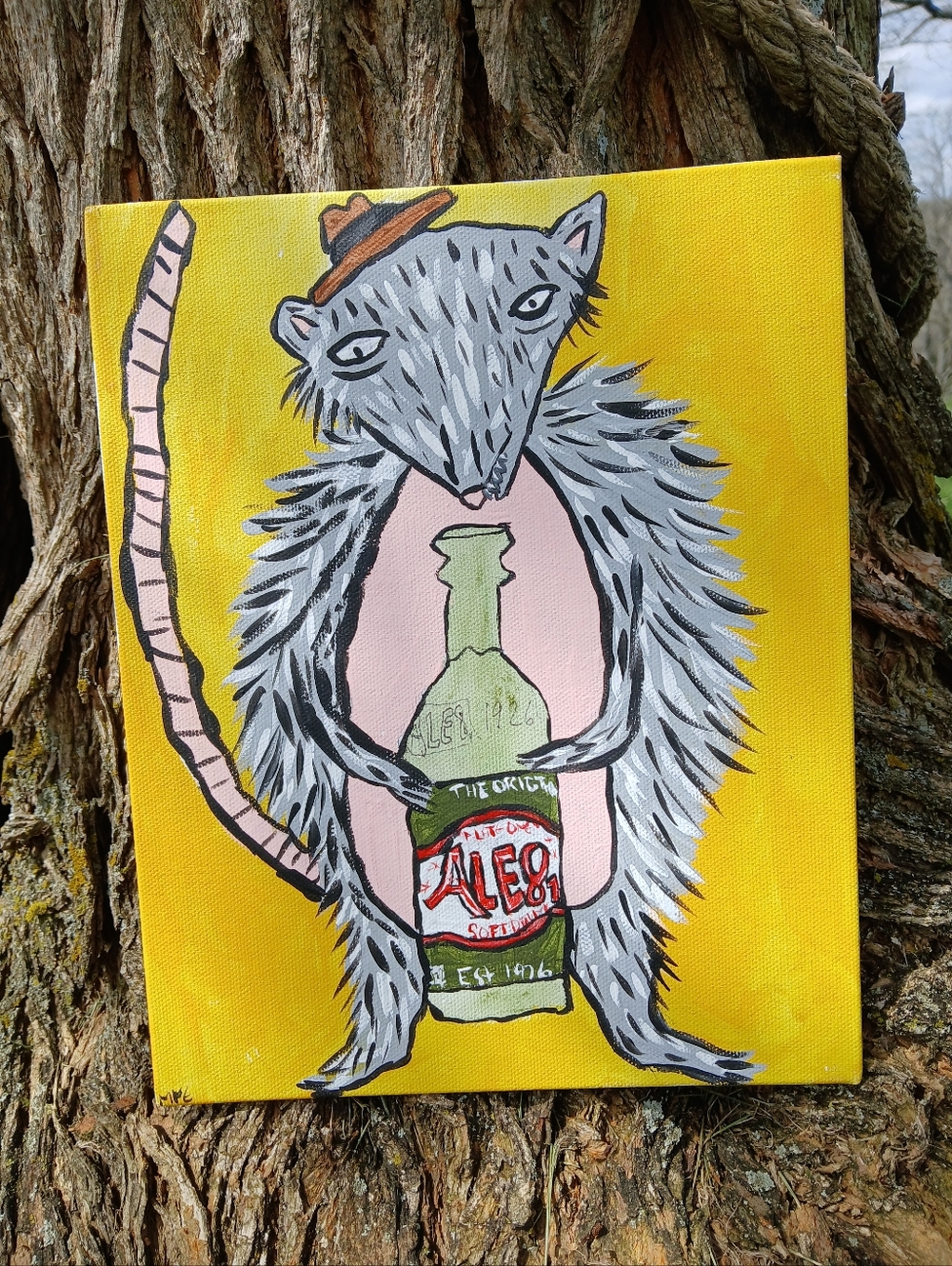 Possum Holding ALE8 Painting Folk Art Kentucky